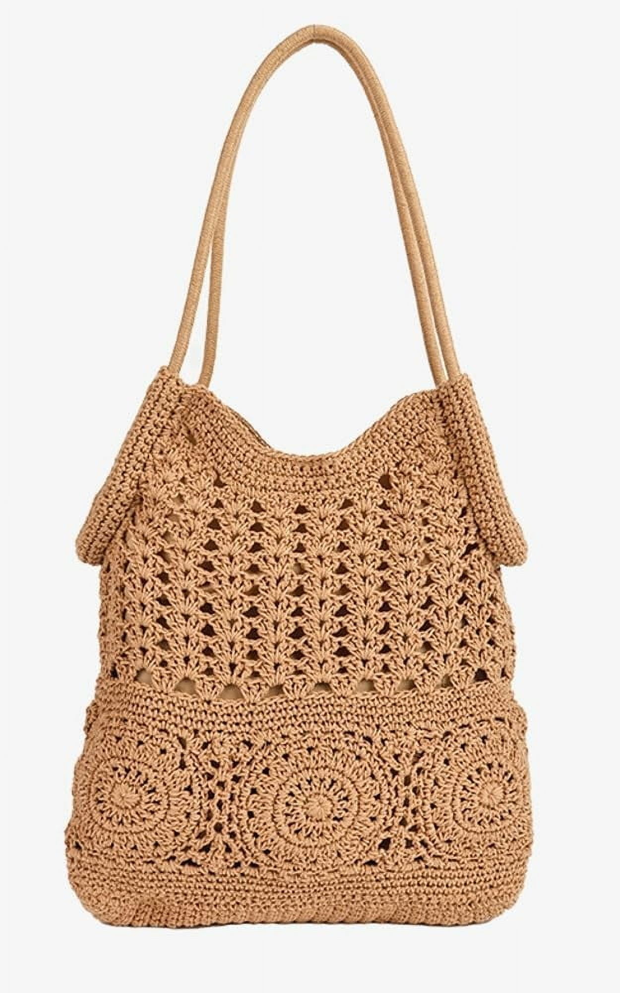 Crochet Hobo Bag for Women Boho Woven Beach Tote Handbags Bohemian Shoulder Purse with Tassels Summer Vacation 2025