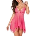 thumbnail image 3 of ValueVibe Lingerie for Women Sexy Lace Babydoll Open Front Lingerie Sets V-Neck Mesh Chemise Nightdress, Pink XL, 3 of 5