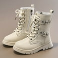 thumbnail image 5 of Glisme Girls Boots Fashion High Top Ankle Boots For Classic Leather Casual Wear Durable Sole Comfortable Youth Winter Design Trend Beige Boots Size 4-4.5 Years, 5 of 7