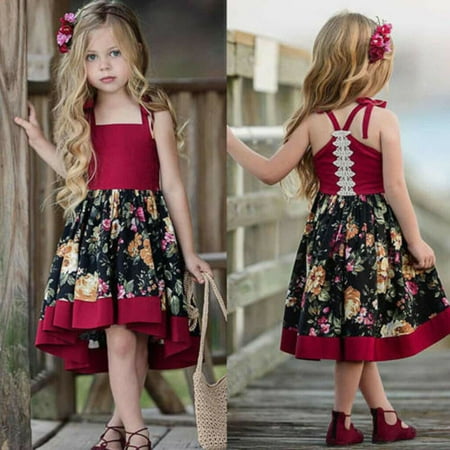 

Toddler Baby Girls Sleeveless Dress Party Princess Floral Sundress Outfit summer Red 3-4 Years