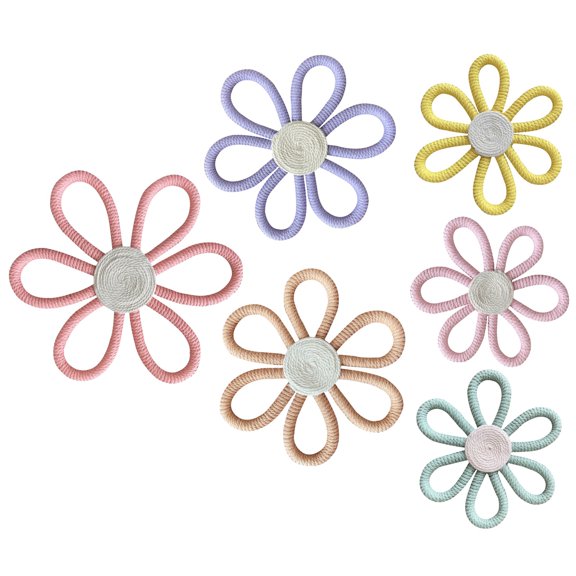 Boho Nursery Decor for Girl Woven Daisy Flower Wall Hanging Decor Bedroom Dorm Decor Pack of 6