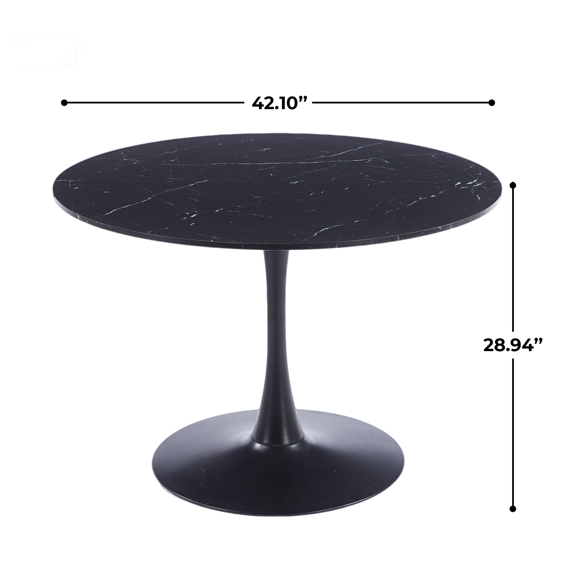 Mintazer 42.1" Large Round Dining Table Top Tulip Table for 4-6 People, Mid-Century MDF Kitchen Table for Dining Room, Black with Pattern