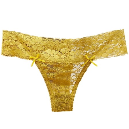Aayomet Underpants For Women Womens Panties Hollow Lace Alluring Low Waist Briefs Bow Panties Yellow XL