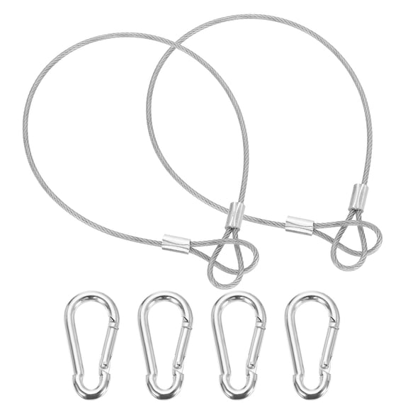 Uxcell 12 Inch Safety Cable Lock, 2 Pcs 304 Stainless Steel Security Wire Ropes Double Loop Anti-Theft Safety with 4 Spring Buckles for Bicycles Luggage Stage Lighting, Clear