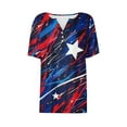 thumbnail image 4 of American Flag Tops Womens Button V Neck Short Sleeve Shirts Independence Day Patriotic Tee Shirt Fashion USA Flag Star Stripes T-Shirts Memorial Day Tunic Loose Comfy Blouses Summer Outfits, 4 of 5