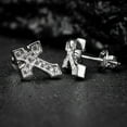thumbnail image 5 of Mens Women's Channel Set Iced 5A Cz Hip Hop White Gold Plated Rhodium 925 Sterling Silver Screw Back Post Crucifix Ice Out Gothic Cross Earrings, 5 of 6
