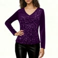 thumbnail image 4 of Xdegoge Sequin Tops for Women Party Night Velvet Dressy Casual Glitter Sparkly Blouse Long Sleeve Holiday Christmas V Neck Evening Bling Shirts, 4 of 6