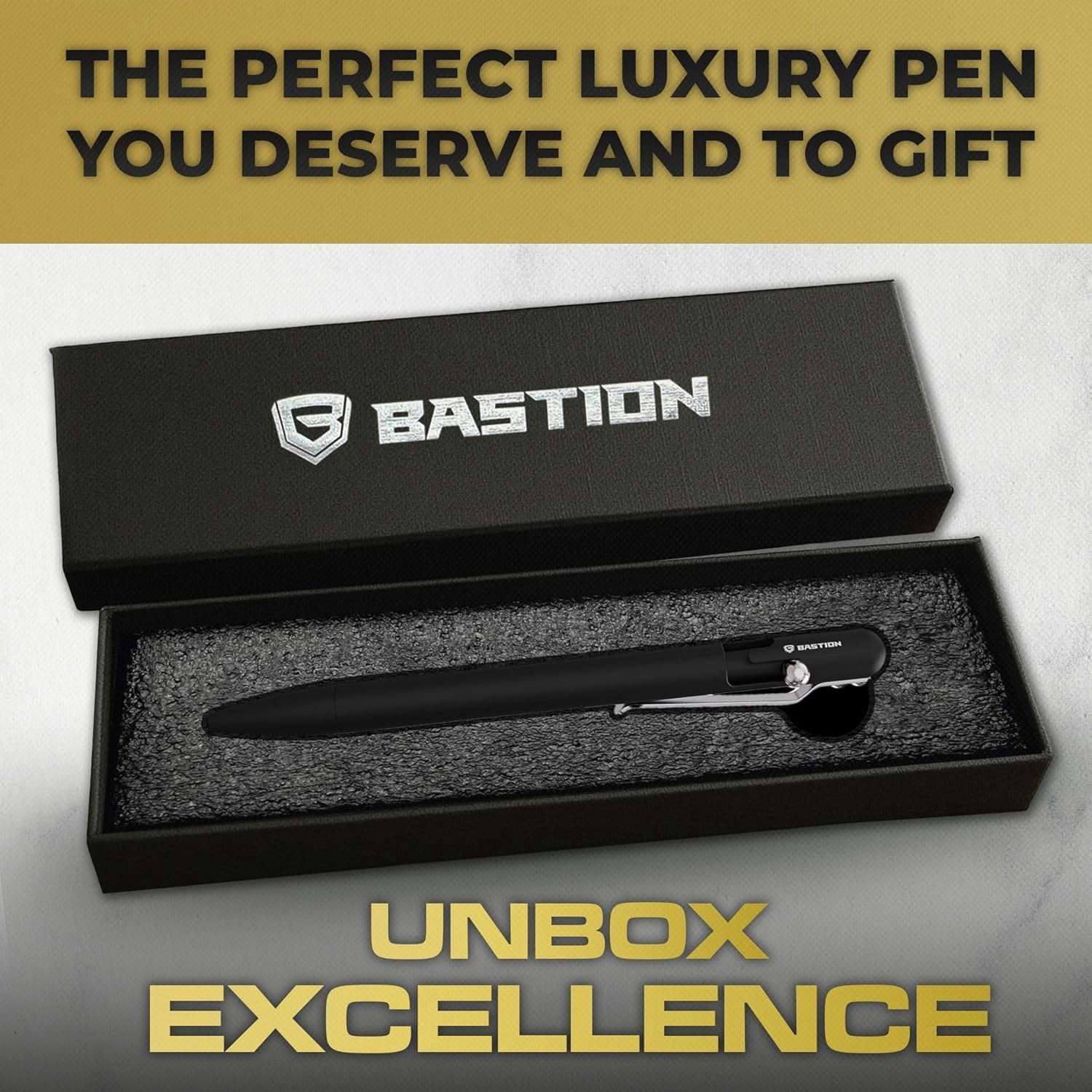 Bastion Aluminum Slim Bolt Action Pen, Jet Black, Ballpoint Refillable, 1 Count