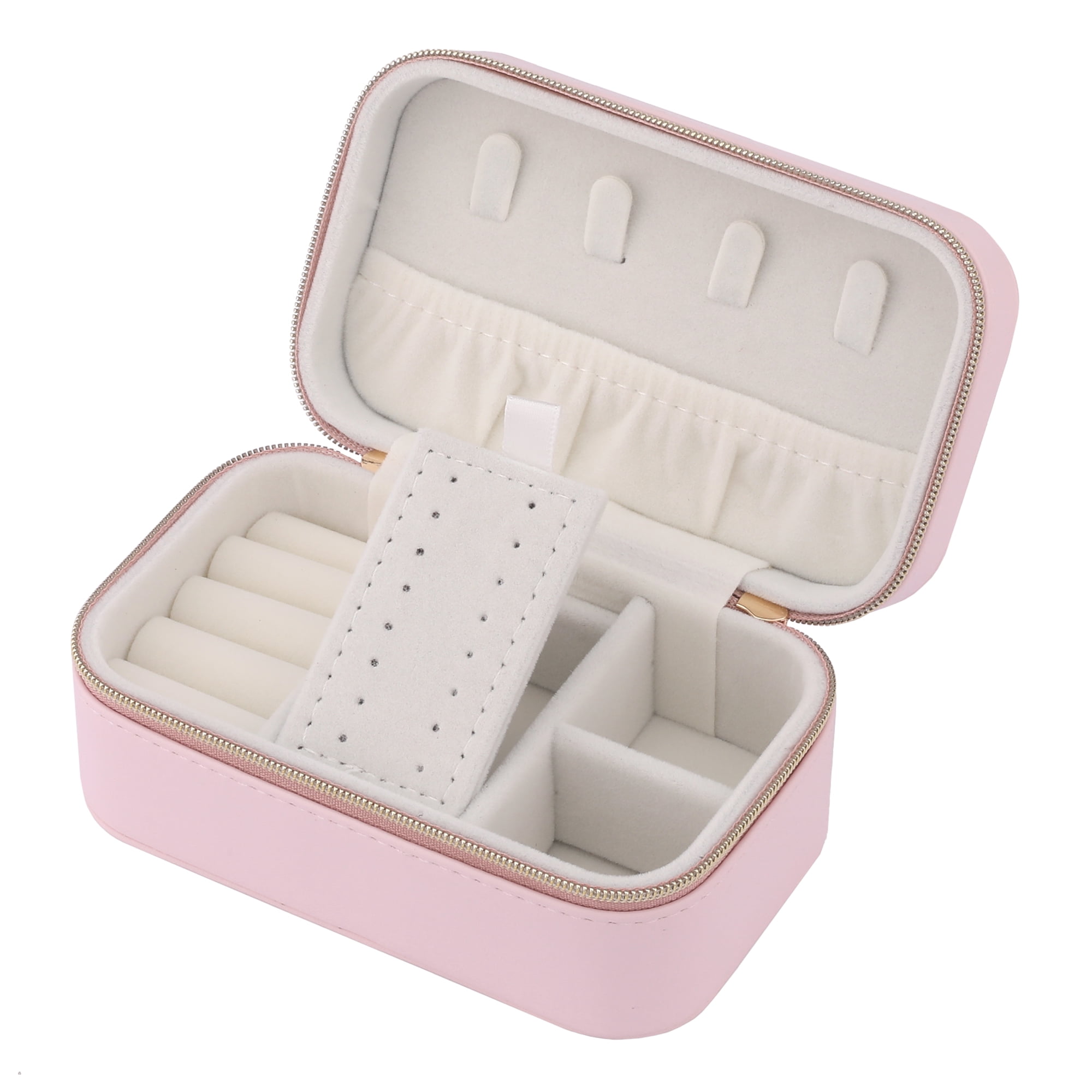 Unique Bargains Portable PU Leather Jewelry Box Mini Organizer Pink