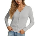 thumbnail image 2 of FAIWAD Cardigan Sweaters for Women Long Sleeve V-Neck Button Down Knit Cardigan Dressy Casual Open Front Lightweight Outwear, 2 of 8