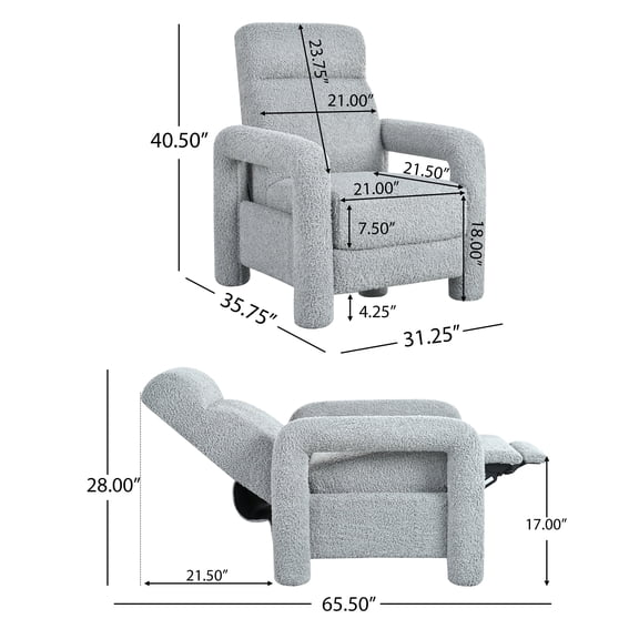 Newboti Furniture 31.25" Push Back Recliner Armchair Upholstered Recliner Chair Single Sofa with Adjustable Backrest for Living Room, Light Grey 71289