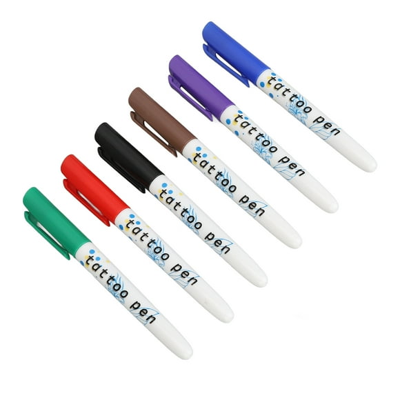 Temporary Marker, Black Green Blue Purple Red Brown Line Body Art Pen Set for DIY Skin Tattooing