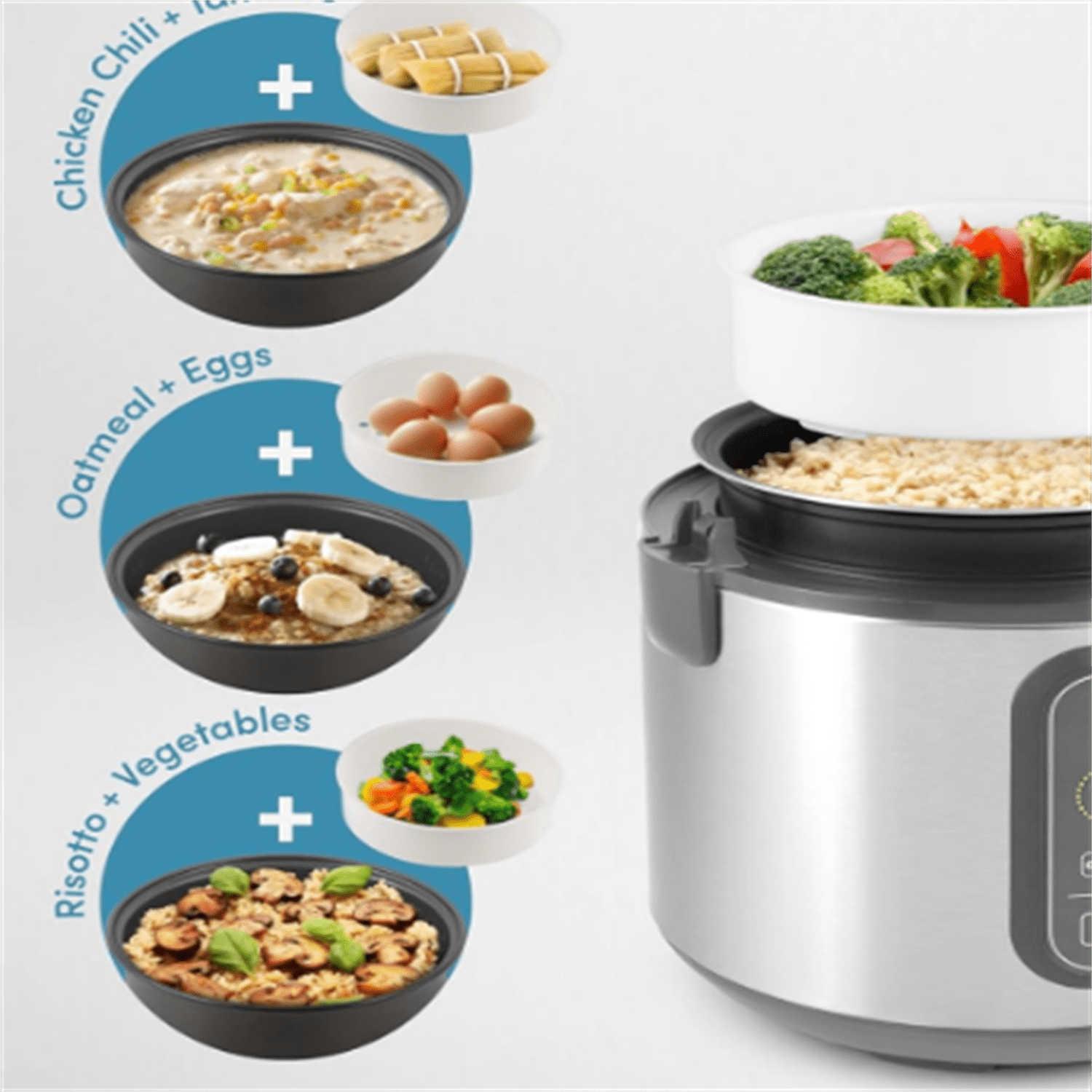 Professional Digital Rice Cooker, Multicooker, 4-Cup (Uncooked) / 8-Cup (Cooked), Steamer, Slow Cooker, Grain Cooker, 2Qt, Stainless Steel Exterior