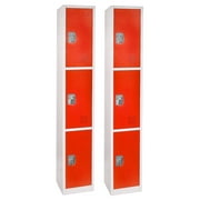 AdirOffice 72'' 3-Tier Key Lock Red Steel Storage Locker 2/Pack (629-203-RED-2PK)