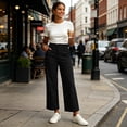 thumbnail image 6 of Cagogo Women Plus Size Wide Leg High Waisted Trousers with Pockets Casual Loose Ankle Pants Streetwear Travel Work Lounge Outfits Fall Winter Clothes, Black 3XL, 6 of 9
