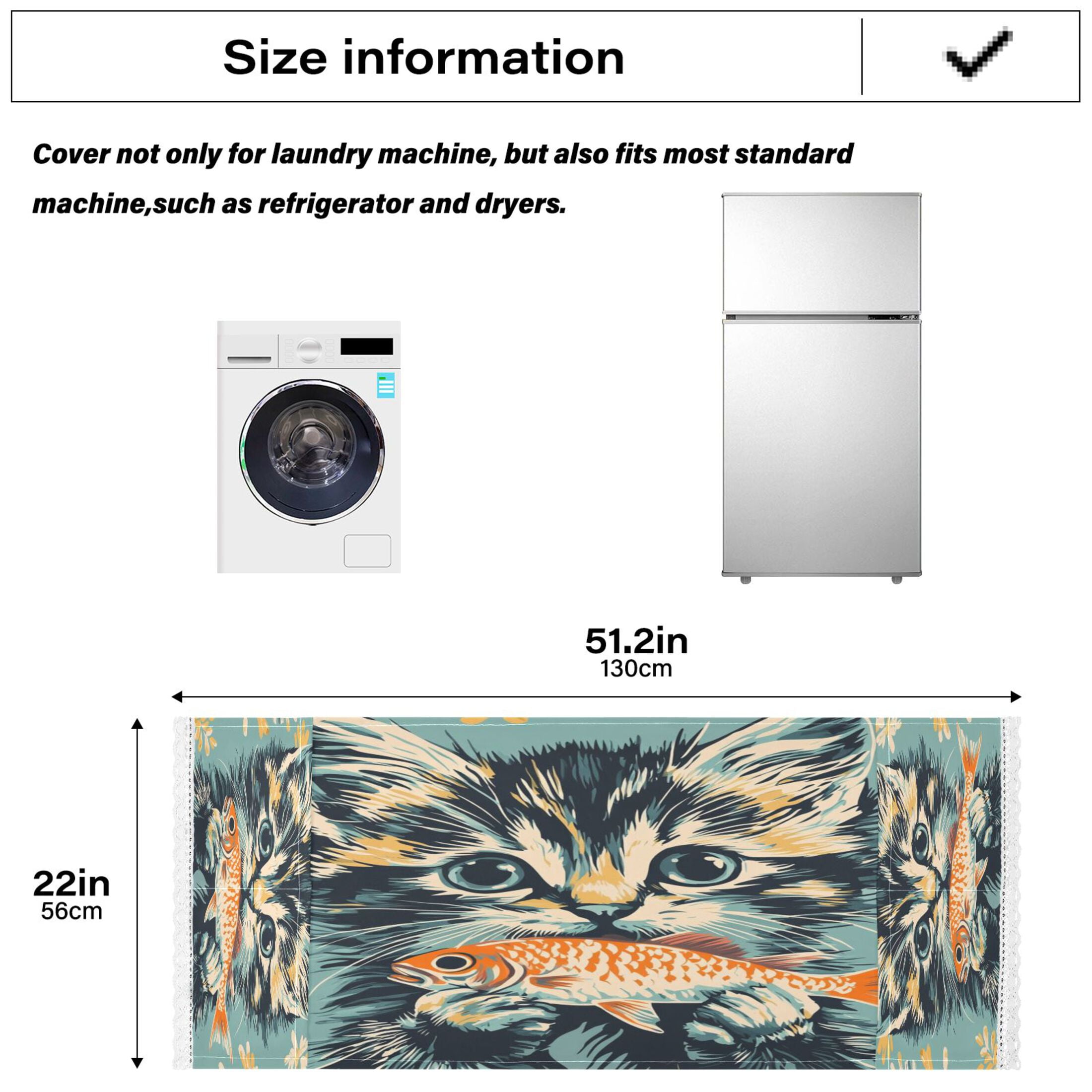 Cute Three-flowered CatWasher and Dryer Covers Dust-Proof and Oil Resistant Fridge Cover with 4 Storage Pockets Washing Machine Top Cover for Laundry Kitchen Home 51.2 x 22 In