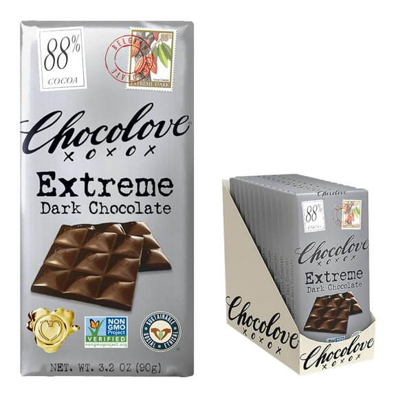 Extreme Dark Chocolate Bars | 88% Cocoa | Rich and Intense Flavor | Made with Premium Belgium Dark Chocolate | Non-GMO & Gluten-Free, 3.2 oz Bar (12 Pack)