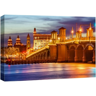 wall26 Canvas Print Wall Art St. Augustine Bridge of Lions in Florida Nature Wilderness Photography Realism Rustic Scenic Colorful Vibrant Ultra for Living Room, Bedroom, Office - 16"x24"