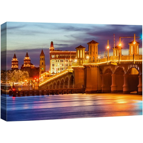wall26 Canvas Print Wall Art St. Augustine Bridge of Lions in Florida Nature Wilderness Photography Realism Rustic Scenic Colorful Vibrant Ultra for Living Room, Bedroom, Office - 16"x24"