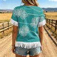thumbnail image 3 of Uootdi Cute Summer Tops Crew Neck Short Sleeve Fringe Trim Cuff And Hem Line Floral All Over Print Soft Knit Boho Tops for Women Relaxed Fit Soft Wrinkle Resistant Womens Tees, 3 of 6