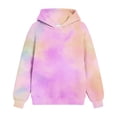 thumbnail image 3 of Girls Pullover Hoodies Girls Tie-Dye Hoodie Pullover No-Drawstring Long Sleeve Relaxed Fit Casual Sweatshirt with Kangaroo Pocket for Fall Winter School Daily Wear (Ages 3-14 Years, 3 of 6
