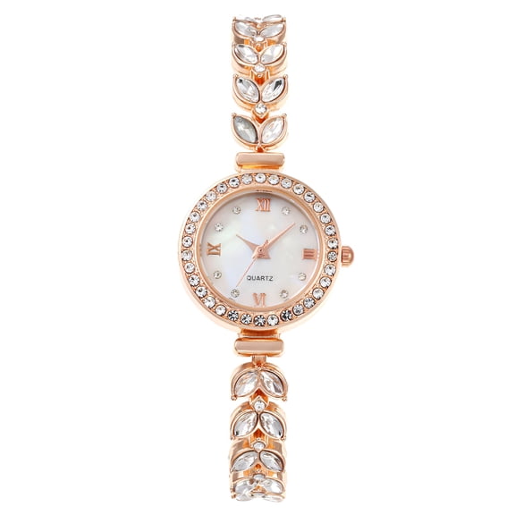 DESIGNICE Women Quartz Watches Wrist Strap Round Watch Artificial Crystal Rhinestone Accented Easy Read Number Dial Fashion Dress Up Adjustable Stainless Steel RoseGold