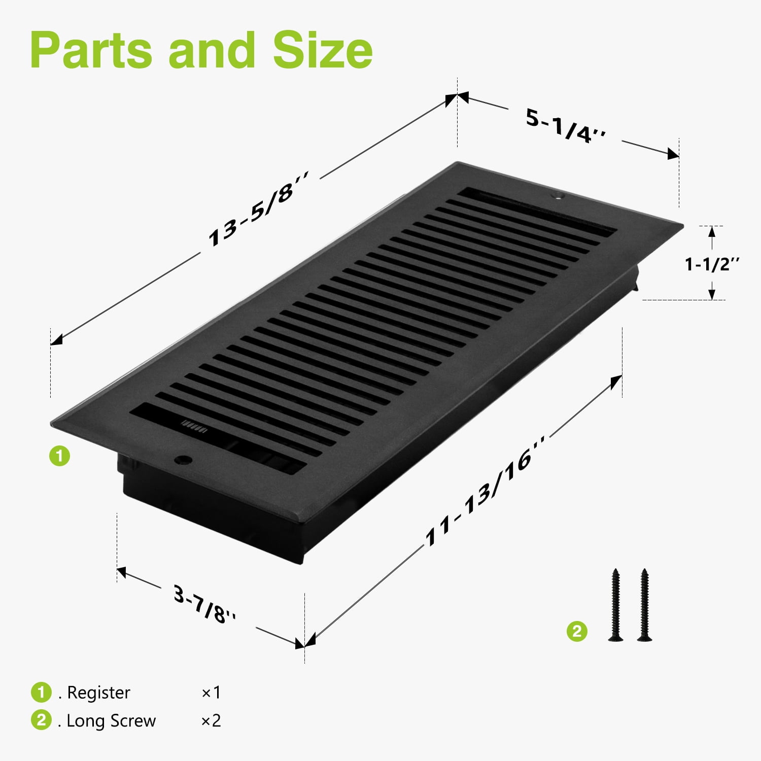 Naiture Stainless Steel Wall Register, Heavy Duty Rust-Resistant Wall Vent Cover, Metal Damper or Lever, Modern Style Grille Wall Vent, Duct Size 4" X 12", Black Finish
