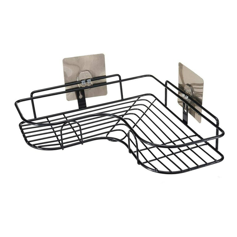 Xenoty Stainless Steel Iron Coating Self-Adhesive Metal Bathroom Rack  Storage Shelves - Black, Set Of 1 (Bathroom Corner Shelf) 