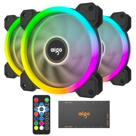 Aigo DR12 2019 Version 3IN1 120mm RGB LED Adjustable Color Quiet High Airflow Long Using Life Computer Case PC Cooling Fan, CPU Cooler and Radiator