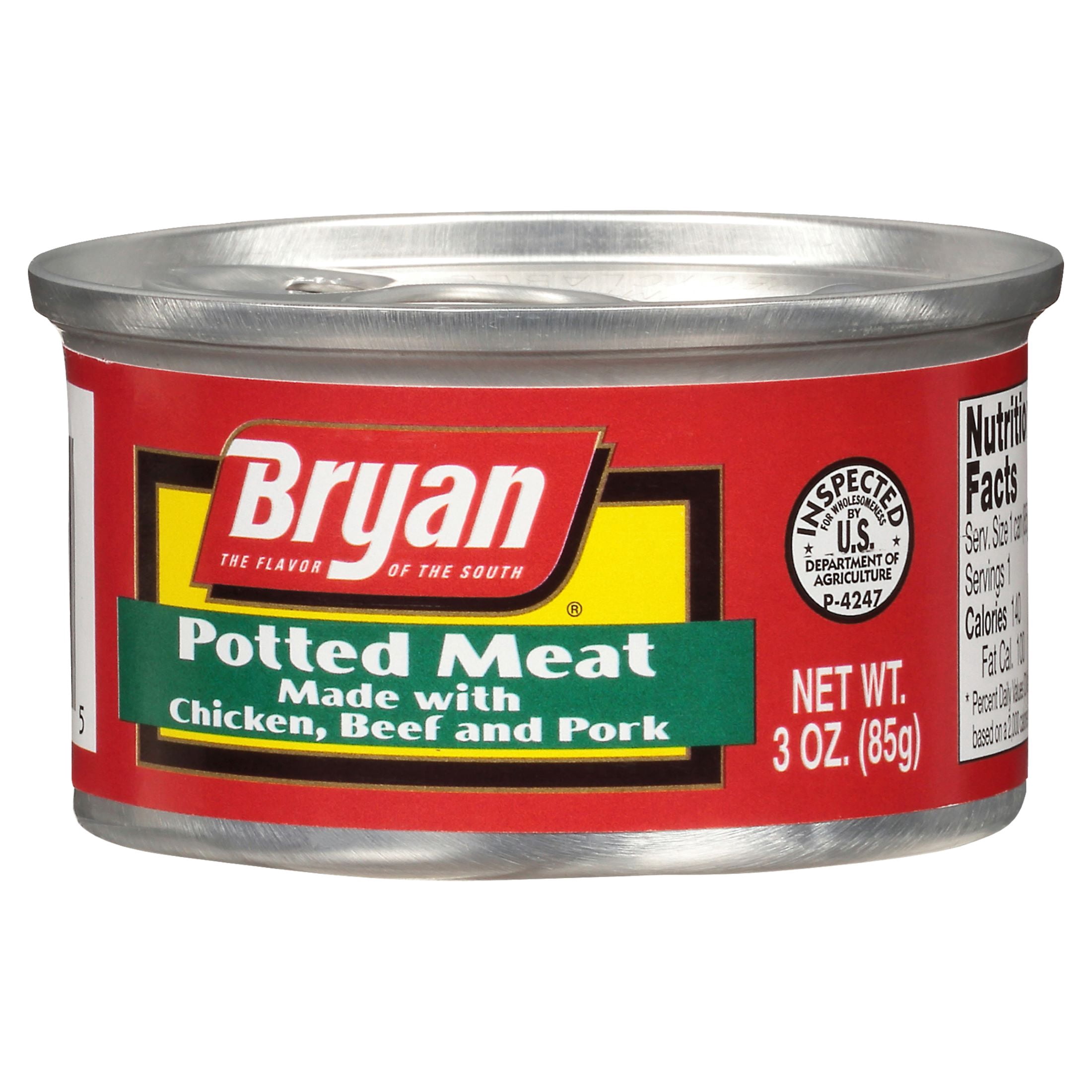 (6 pack) Bryan Potted Meat, Made with Chicken, Beef, and Pork, Convenient Pull-Top Shelf Stable Can, 3 oz