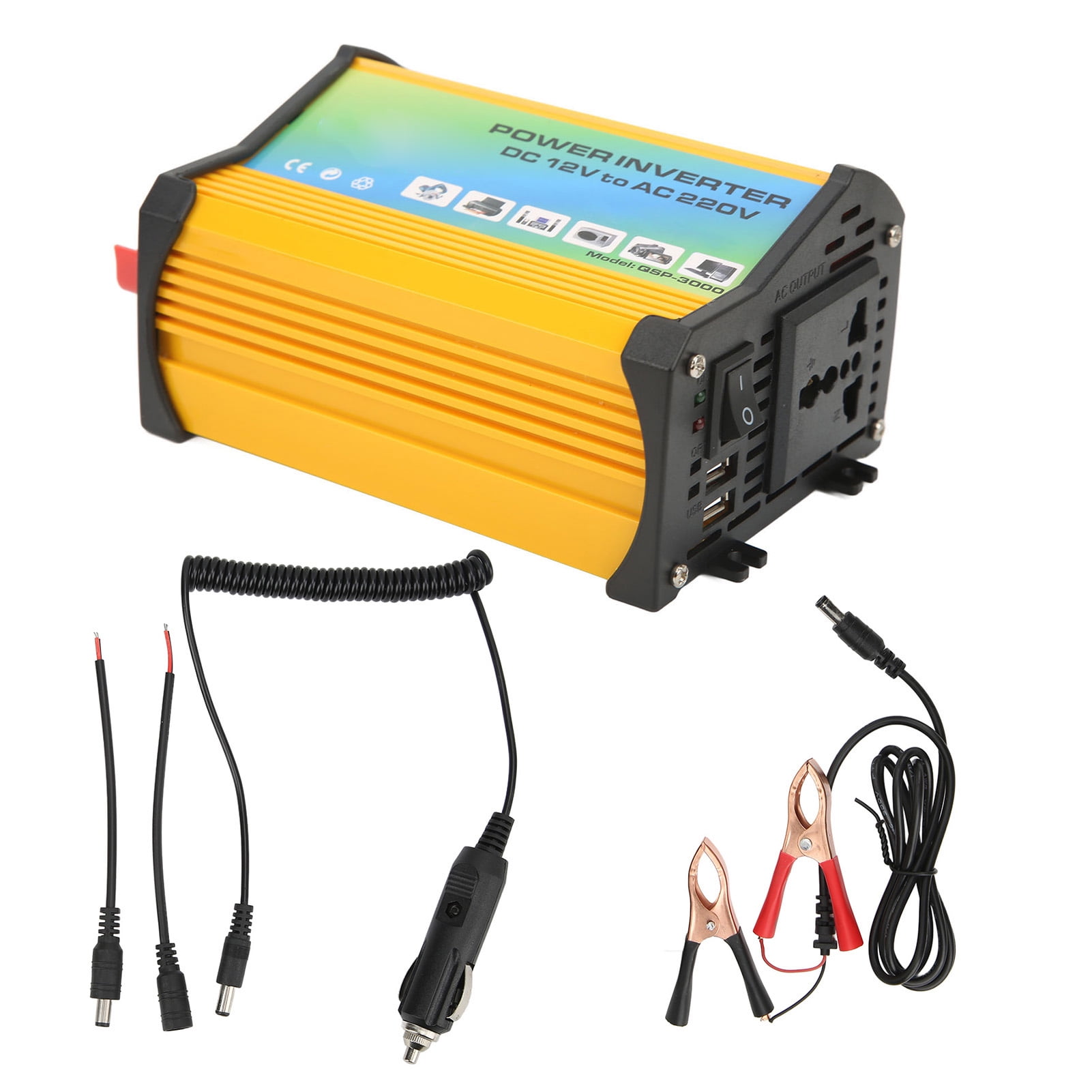 Modified Wave Inverter, 300W 2 USB Ports Car Inverter LED Work Light