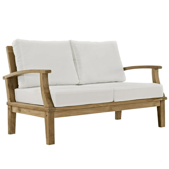Modern Contemporary Outdoor Patio Teak Loveseat, White Wood