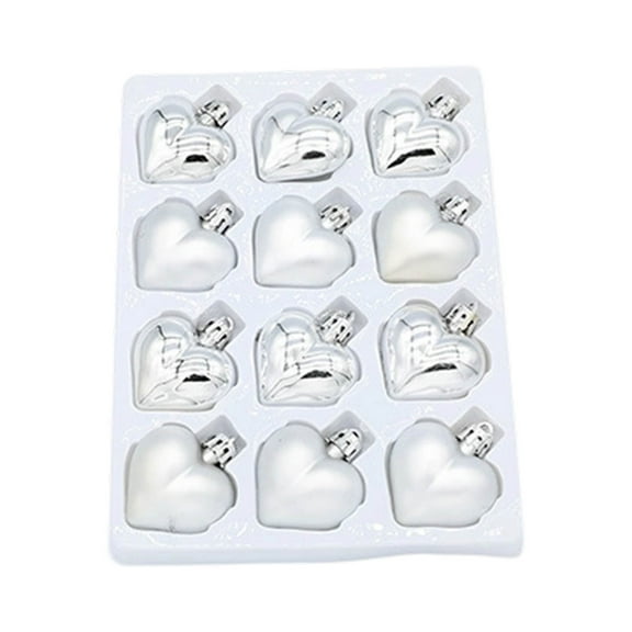 Silver Heart Christmas Ornament 12pc Electroplated Hanging Ball for Tree Festival Party Decoration