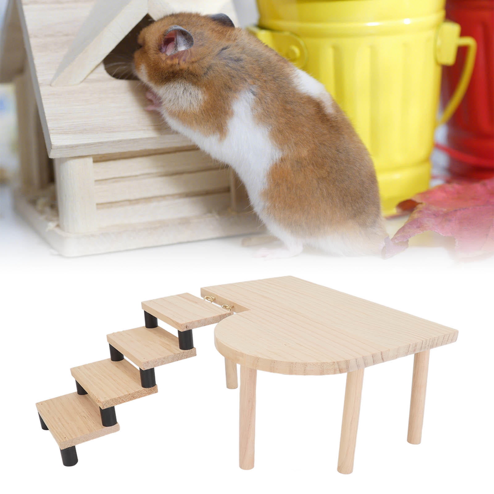 Suodoka Cute Wooden Hamster Platform & 5‑Step Stairs – Healthy Log Design, Easy Assembly, Multi‑Level Play for Hamsters & Guinea Pigs