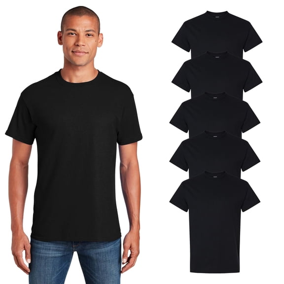 Gildan Men's Heavy Cotton T-Shirt, Comfortable Classic Tee, Short Sleeve Black Color, 5 Pack, S