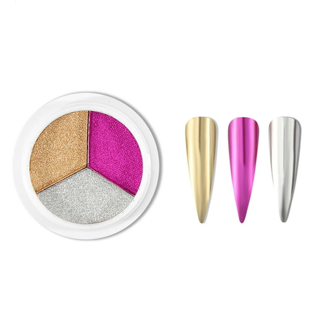 Polvo de espejo para uñas en 3 colores metálicos con 2 pinceles - Efecto cromo brillante #12