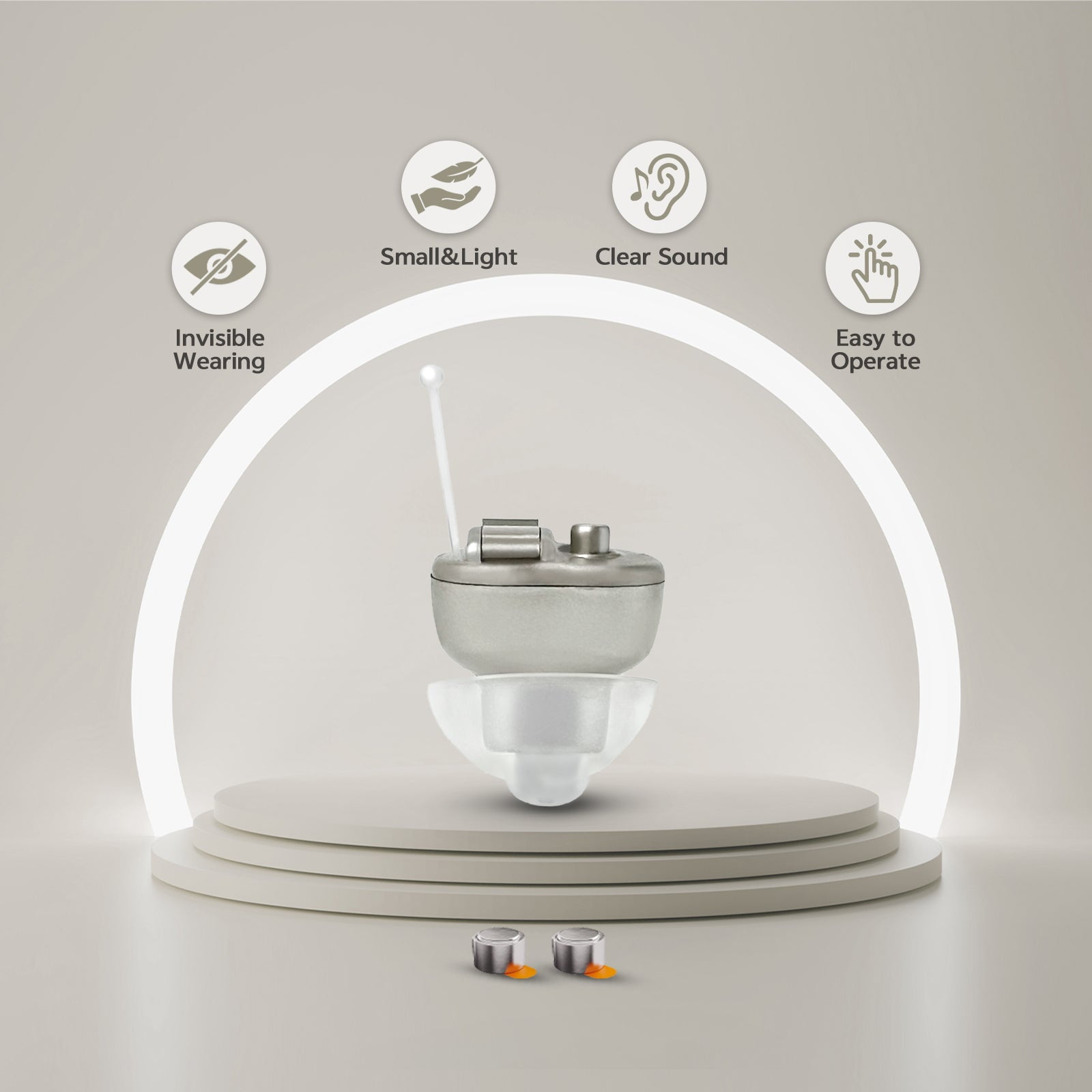 ELCTRTICI Hearing Aids for Seniors, Mini Invisible Hearing Aid with Smart Noise Reduction Clear Sound, Replaceable Battery, VHP-603 Single, Gold