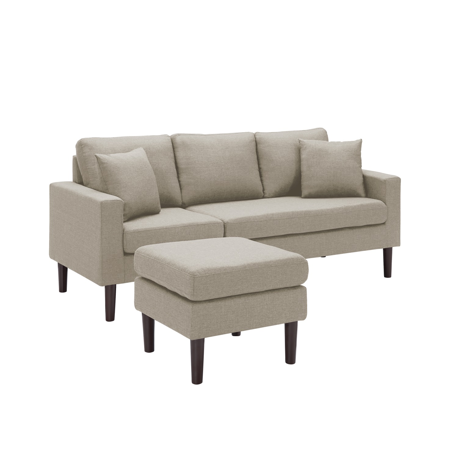 Kadyn 72" Sectional Sofa, L-Shaped Sofa with 2 Pillows, Fabric 3-Seat Sofa for Living Room, Beige