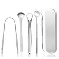 thumbnail image 1 of Grattoir à Langue en Métal en Acier Inoxydable, Grattoir Dentaire en Métal Rouille avec Étui de Transport Pratique (5 Pcs Argent), 1 of 7