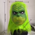 thumbnail image 5 of Disfraz de monstruo de pelo verde para Navidad, máscara con gorro rojo de Papá Noel, accesorios para fiesta de Halloween, máscara de cabeza completa de látex verde para adultos, 5 of 5