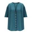 thumbnail image 5 of Women's Fashion Solid Button Shirt Female V-Neck Loose T-shirt Blouse, 5 of 5
