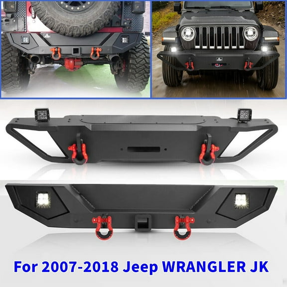 Steel Front   Rear Bumpers For 2007-2018 Jeep Wrangler JK JKU w/LED Lights D-Rings