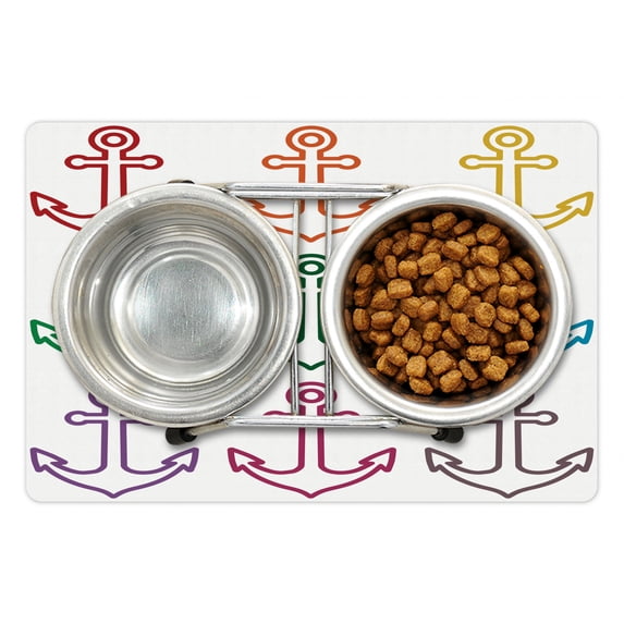 Anchor Pet Mat for Food and Water, Colorful Outline Anchors Sailing Cruise Travel Boat Ship Vessel Graphic Naval Theme, Non-Slip Rubber Mat for Dogs and Cats, 18" X 12", by Ambesonne