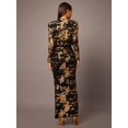 thumbnail image 2 of Black & Gold Metallic Deep V-Neck Long Sleeve Bodycon Dress For Evening Cocktail Party, 2 of 7