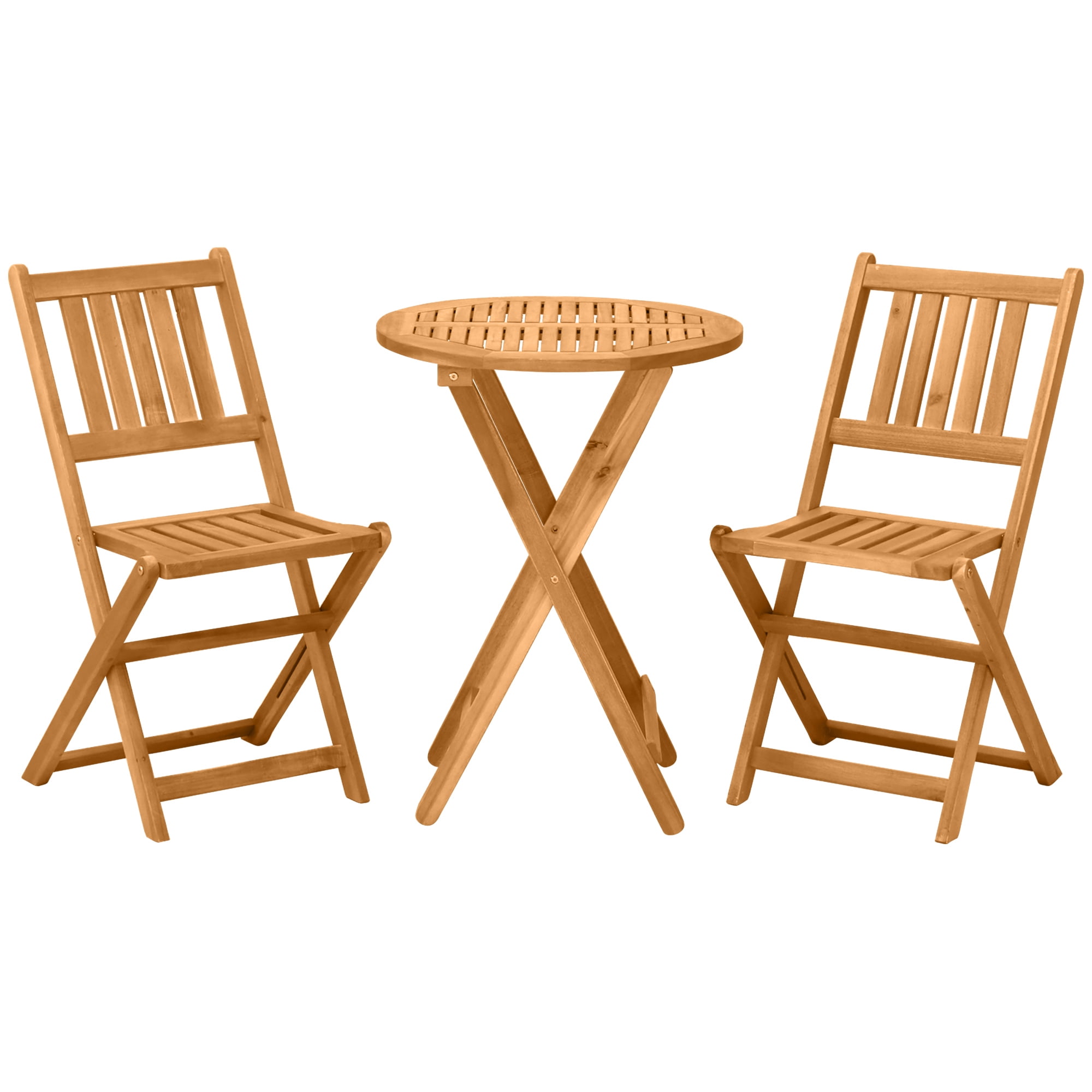 Outsunny Patio Bistro Set, Wood Folding Table & Chairs, Acacia, Teak