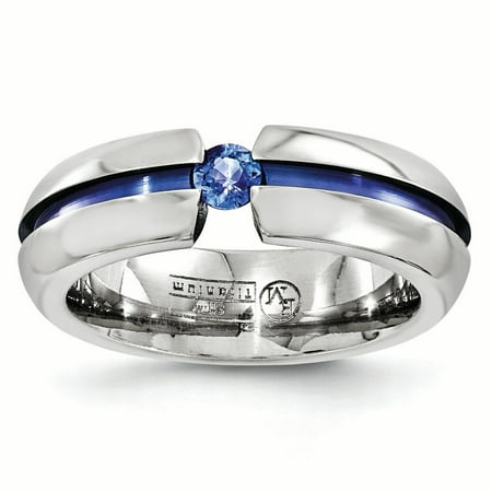 Titanium Jewel - Edward Mirell Titanium Sapphire Blue Anodized 6mm Wedding Ring Band Size 8.50 Stone Gemstone Fashion Jewelry Ideal Gifts For Women Gift Set From Heart