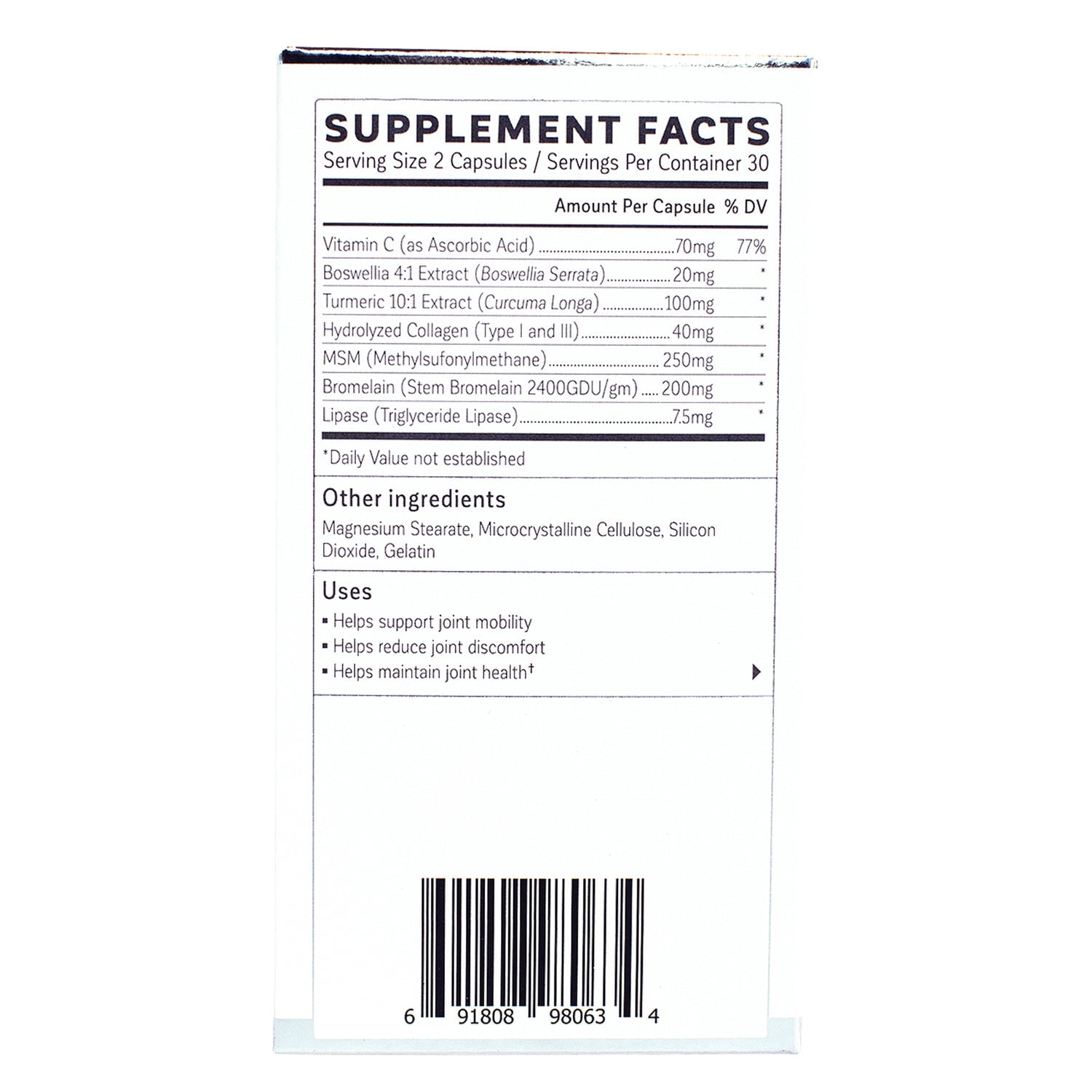 Kalaya Naturals 7X Joint Support Supplement 60 Capsules with Boswellia, Turmeric, MSM, Bromelain, Lipase and Vitamin C