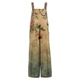 thumbnail image 7 of Women's Floral Print Sleeveless Overalls Loose Wide Leg Cotton Linen Jumpsuit with Pockets Green 2XL, 7 of 7