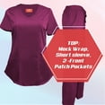 thumbnail image 5 of M&M SCRUBS Women's Ultra Soft Stretch Mock Wrap Scrub Top and Pants 82019200 (Burgundy, X-Small), 5 of 7