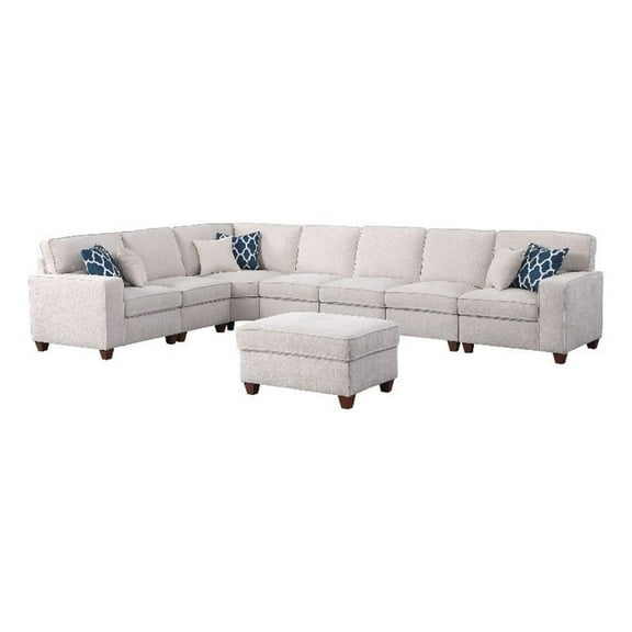 Pemberly Row Contemporary 8-Piece Upholstered Modern Sectional in Beige